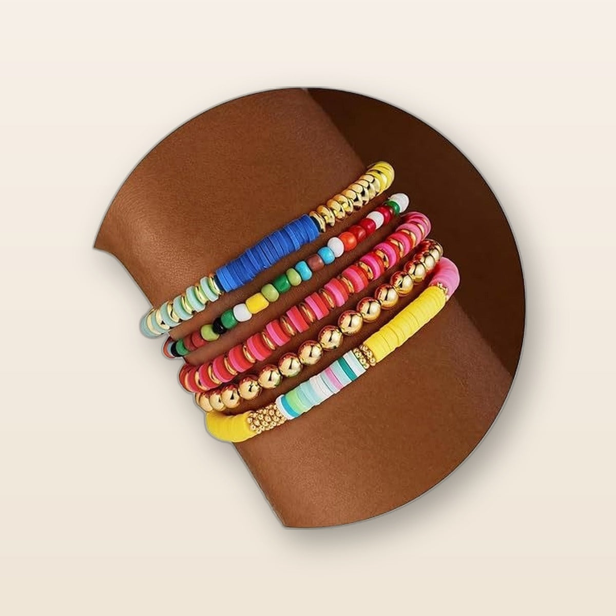 Gold beaded bracelet stack set by Glow Ritual