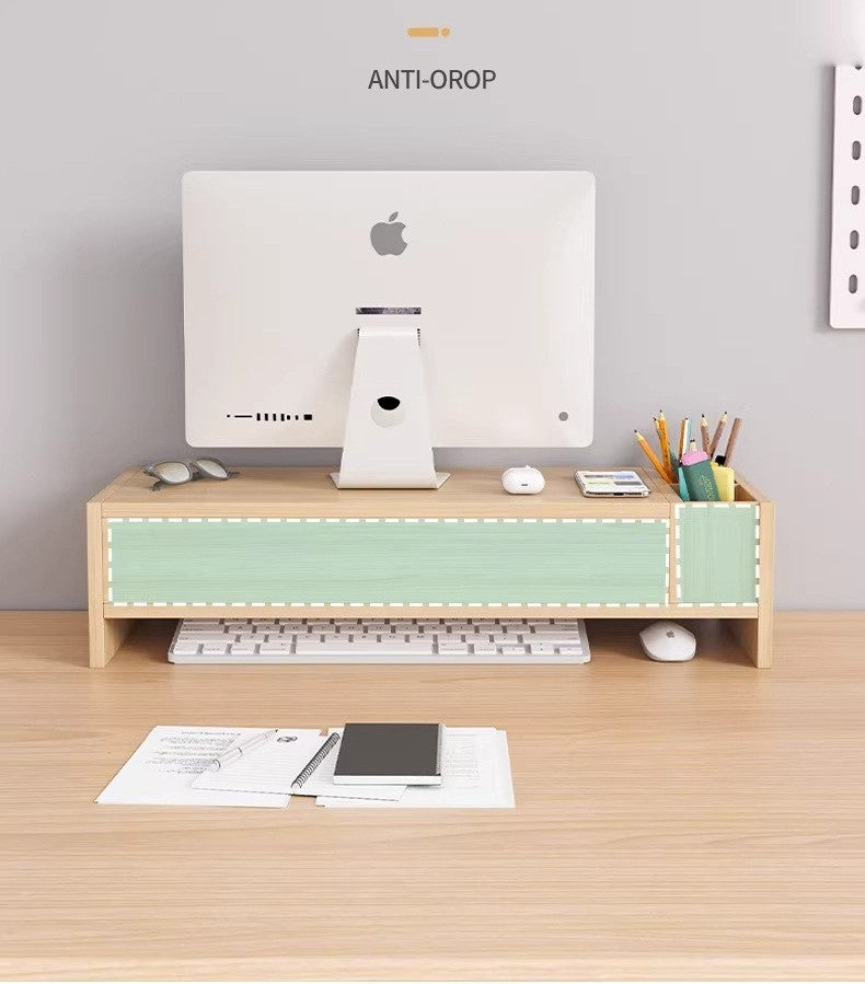 Wooden monitor stand with drawer by Glow Ritual