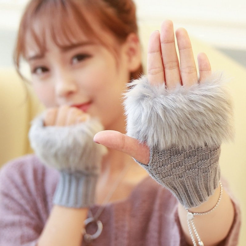 Faux fur fingerless gloves by Glow Ritual