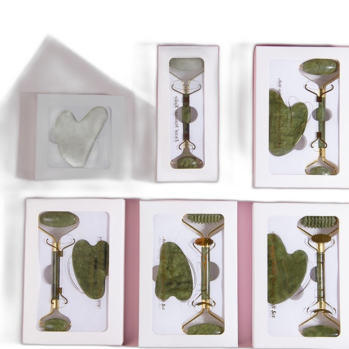 Natural green jade roller and gua sha set by Glow Ritual