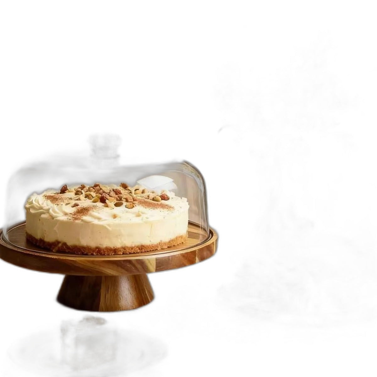 Wooden cake stand with dome by Glow Ritual