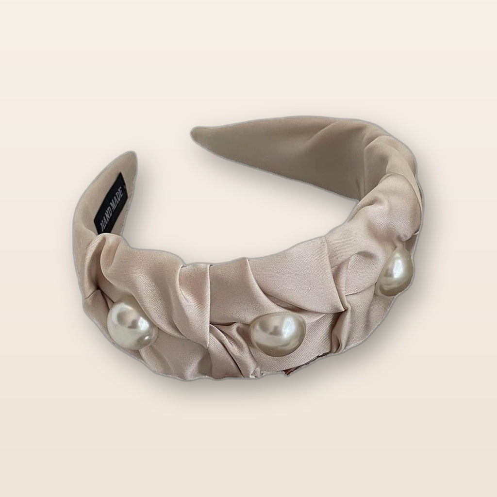 Champagne pearl satin headband by Glow Ritual