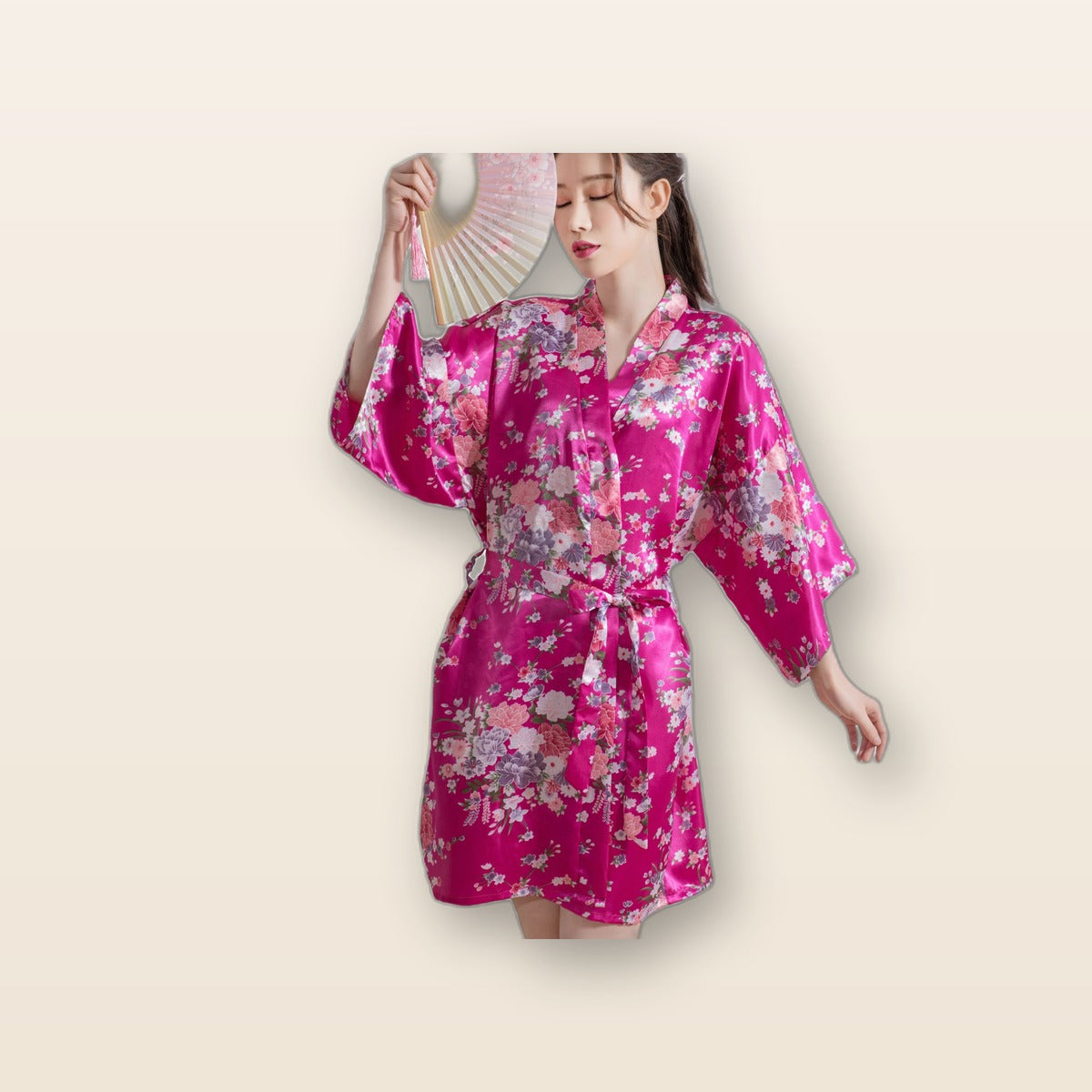 Floral satin kimono robe by Glow Ritual