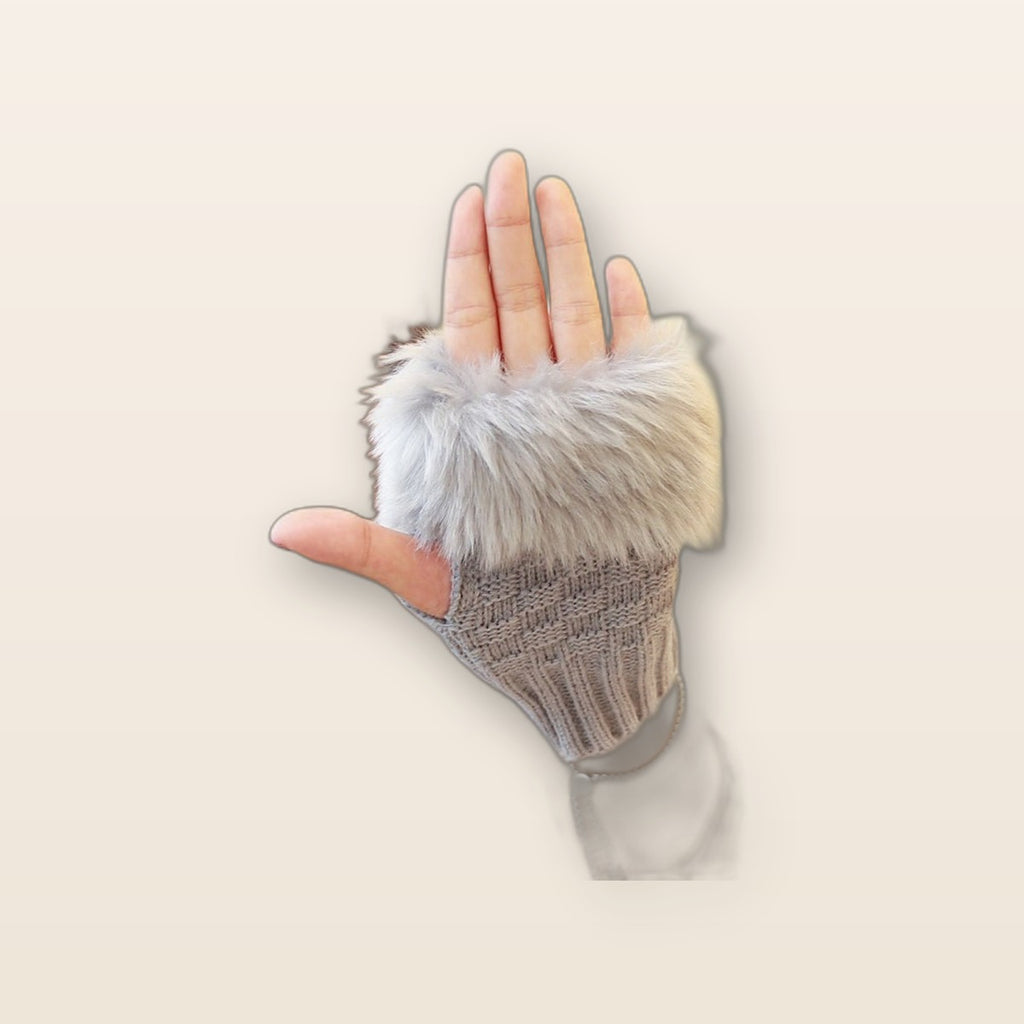 Faux fur fingerless gloves by Glow Ritual