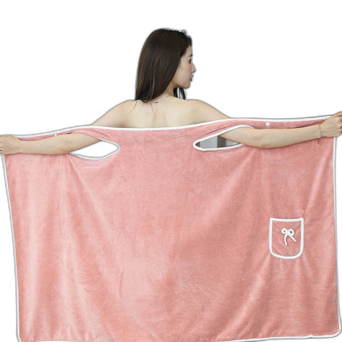 Wearable coral fleece bath wrap by Glow Ritual