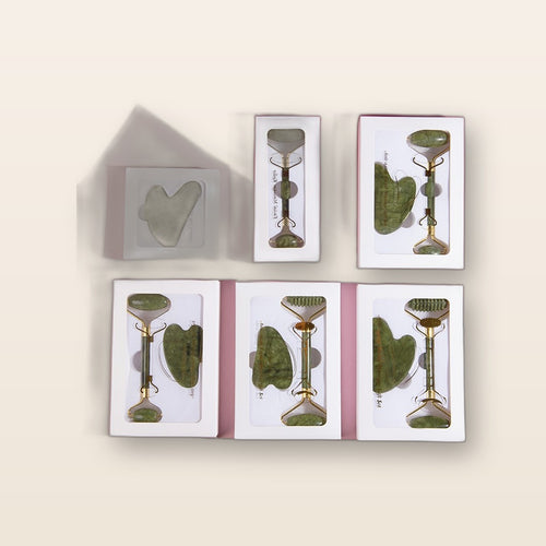 Natural green jade roller and gua sha set by Glow Ritual