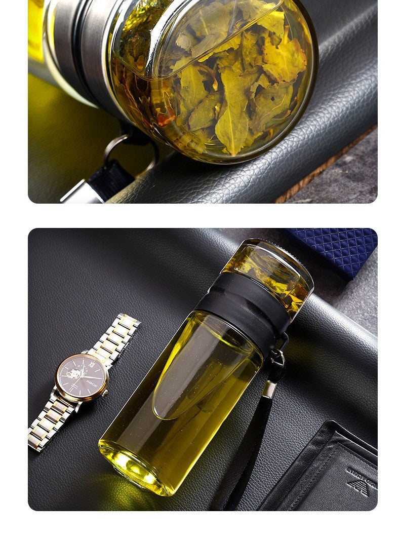 Double-wall glass tea infuser bottle by Glow Ritual