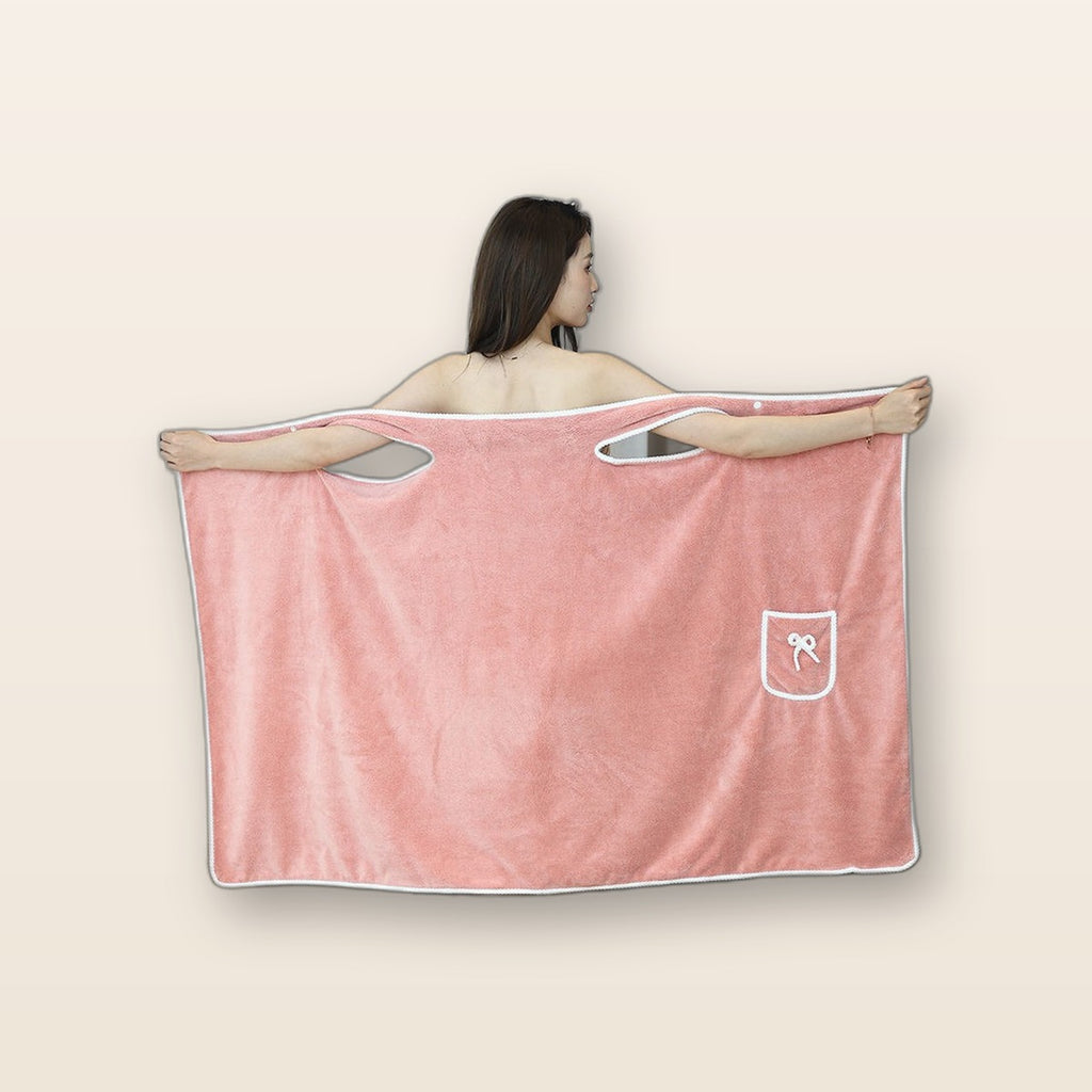Wearable coral fleece bath wrap by Glow Ritual
