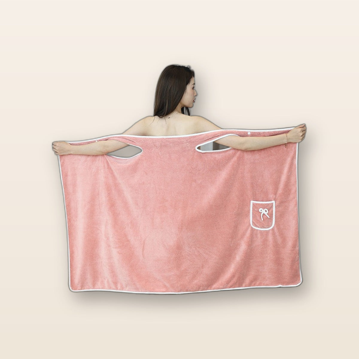 Wearable coral fleece bath wrap by Glow Ritual