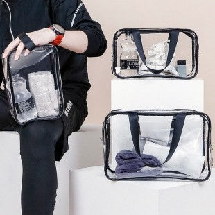 Clear waterproof travel makeup bag by Glow Ritual
