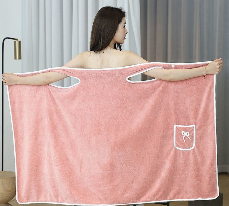 Wearable coral fleece bath wrap by Glow Ritual
