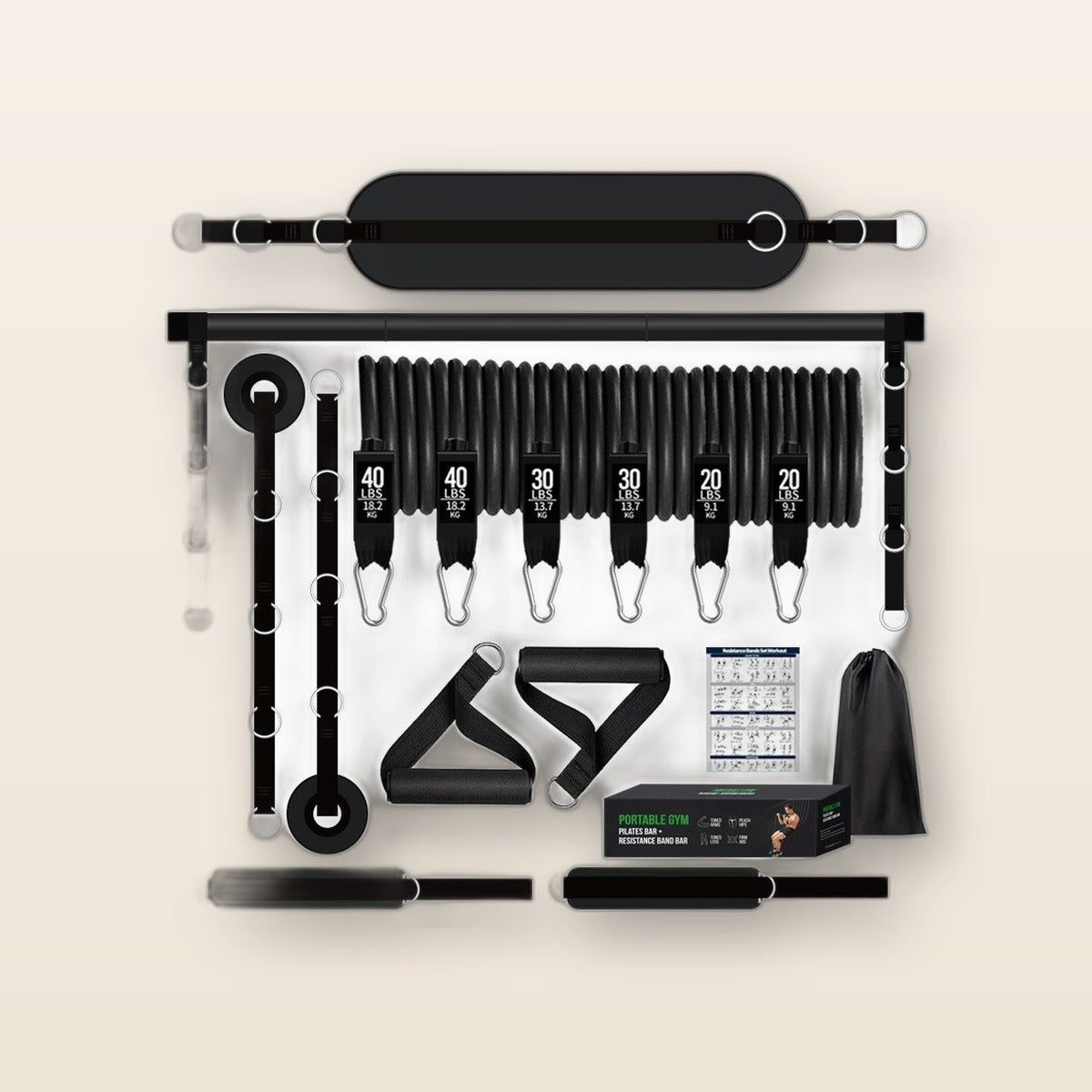 Pilates bar kit with resistance bands by Glow Ritual