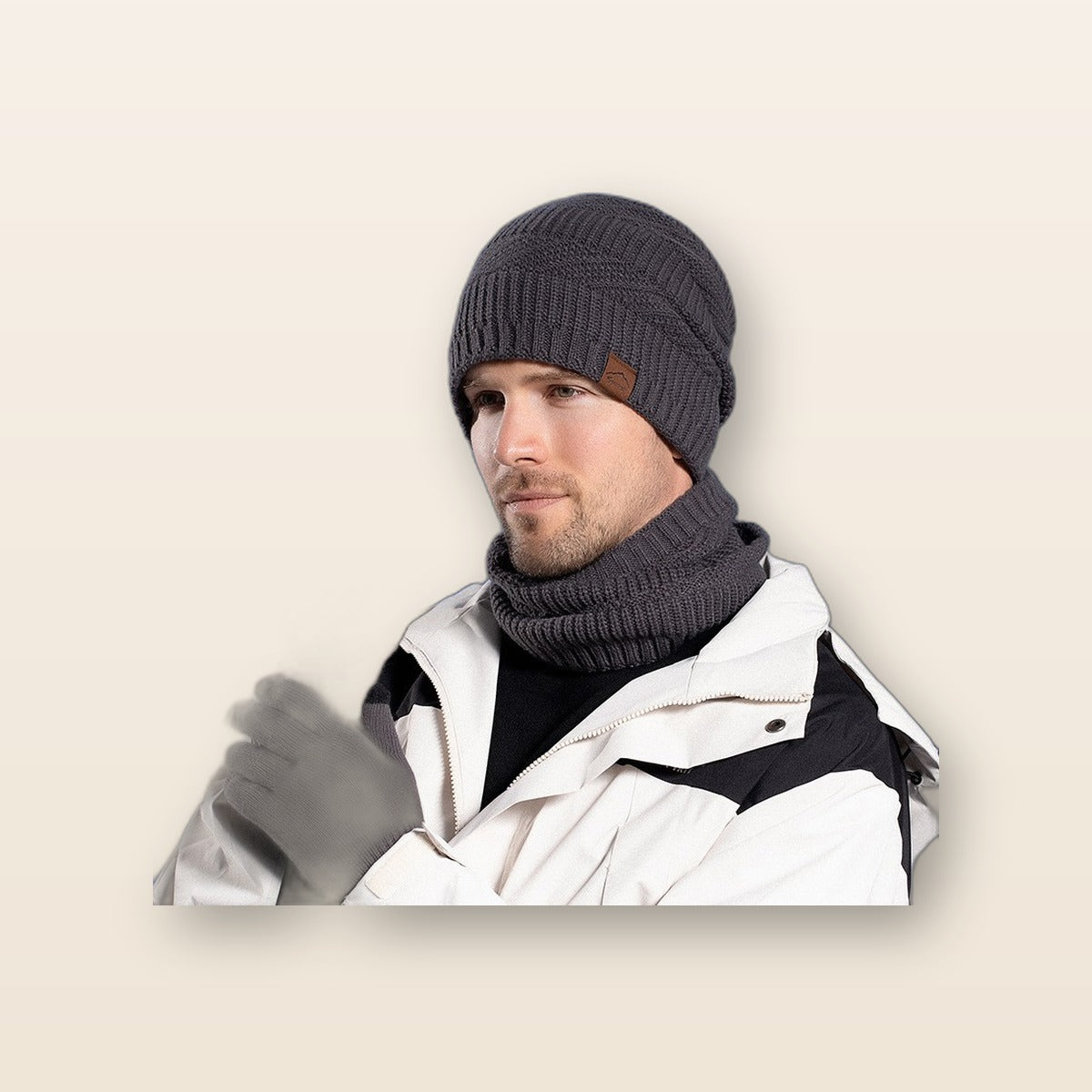 Men's knit hat and scarf set by Glow Ritual