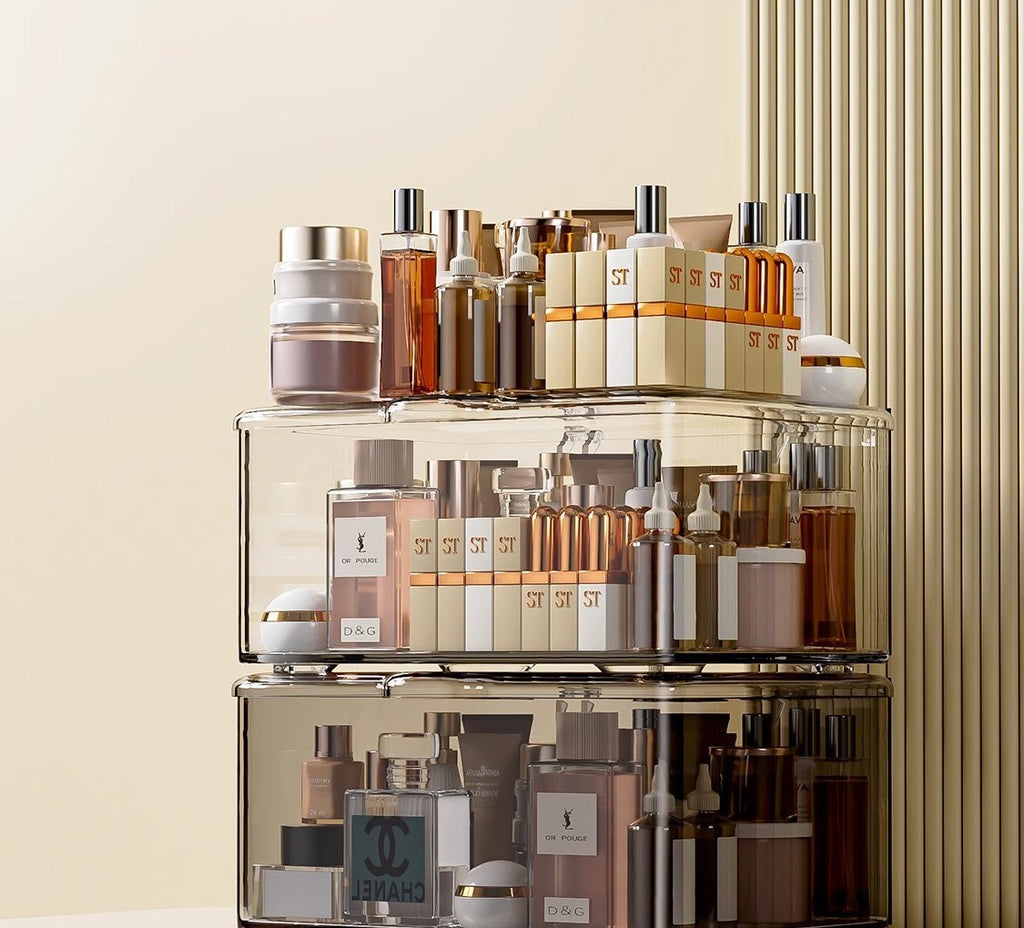 Acrylic makeup organizer with lid by Glow Ritual