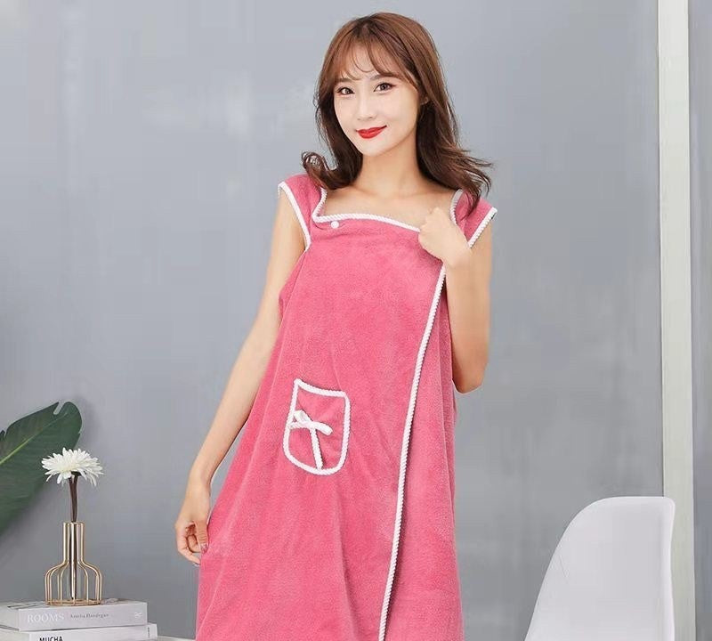 Wearable coral fleece bath wrap by Glow Ritual