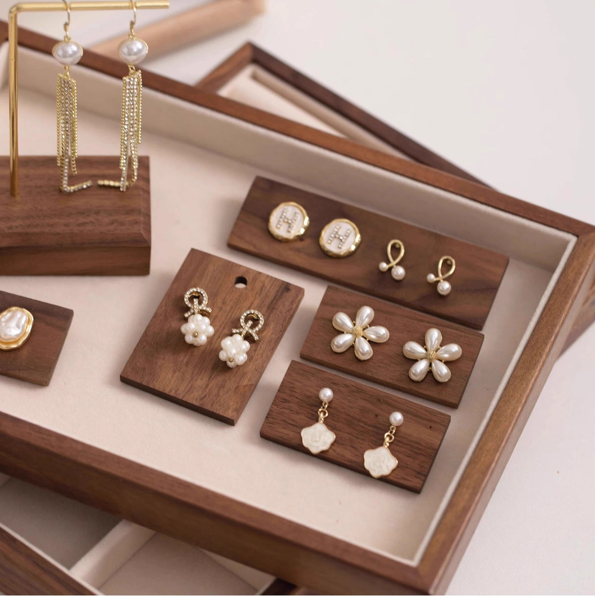 Walnut earring holder tray by Glow Ritual
