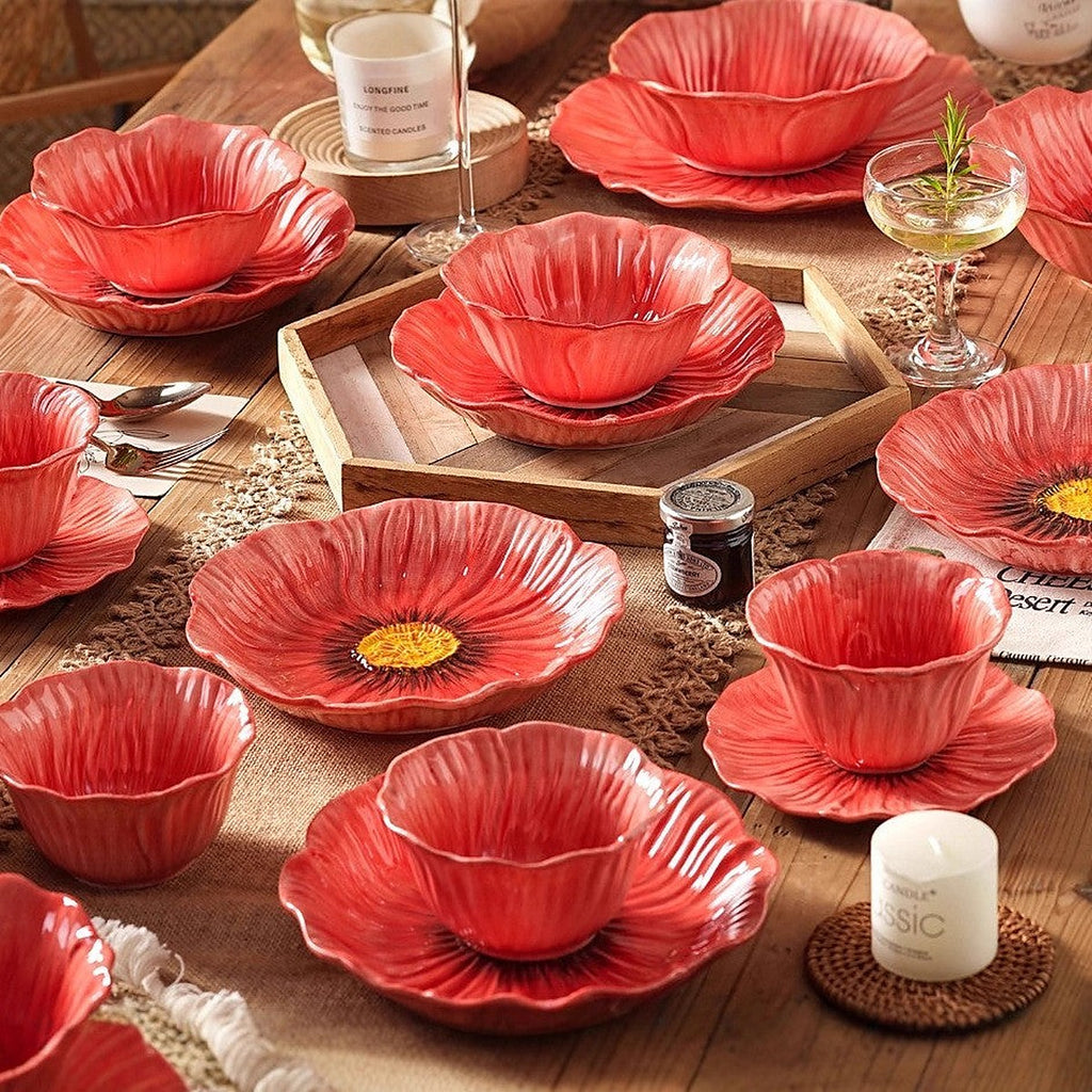 Red poppy ceramic plates by Glow Ritual
