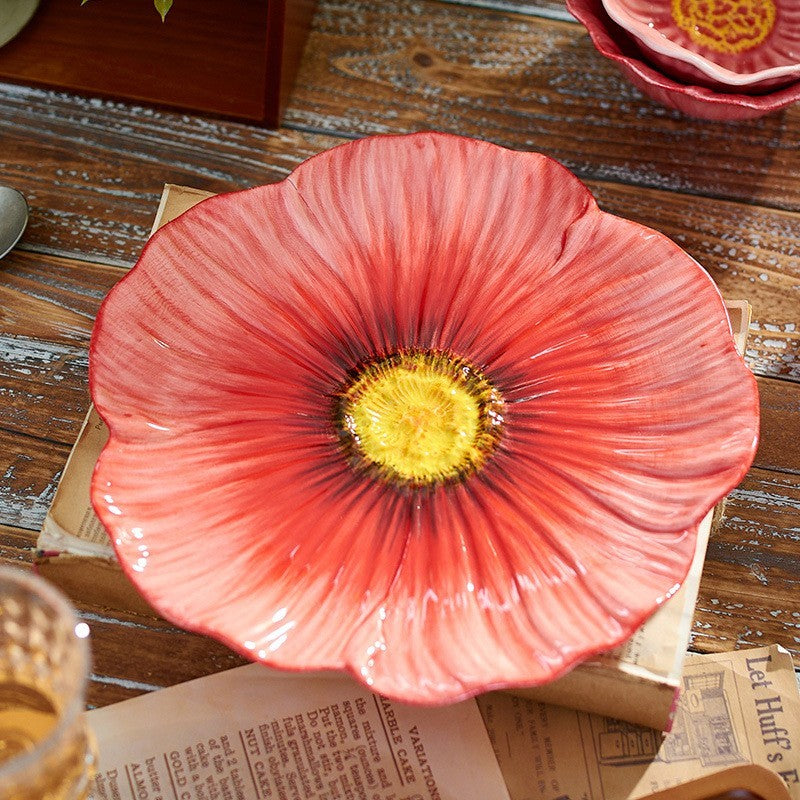 Red poppy ceramic plates by Glow Ritual