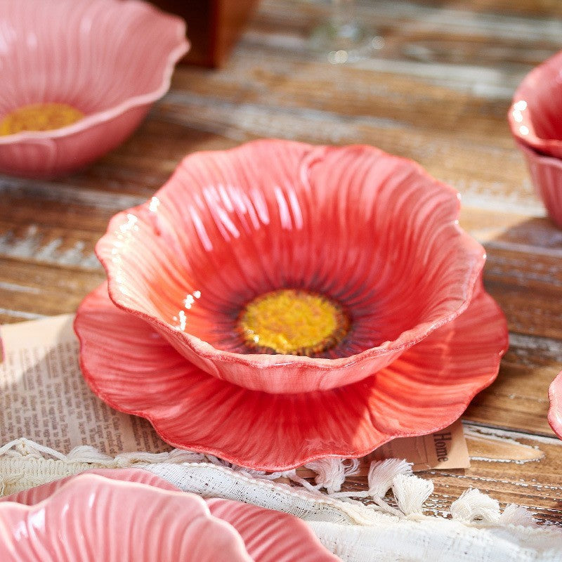 Red poppy ceramic plates by Glow Ritual