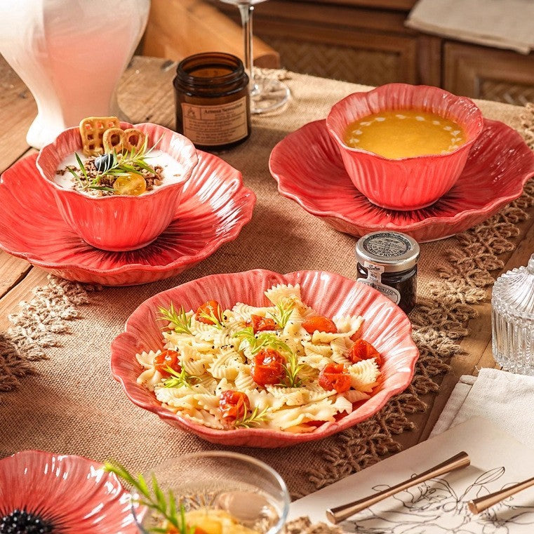 Red poppy ceramic plates by Glow Ritual