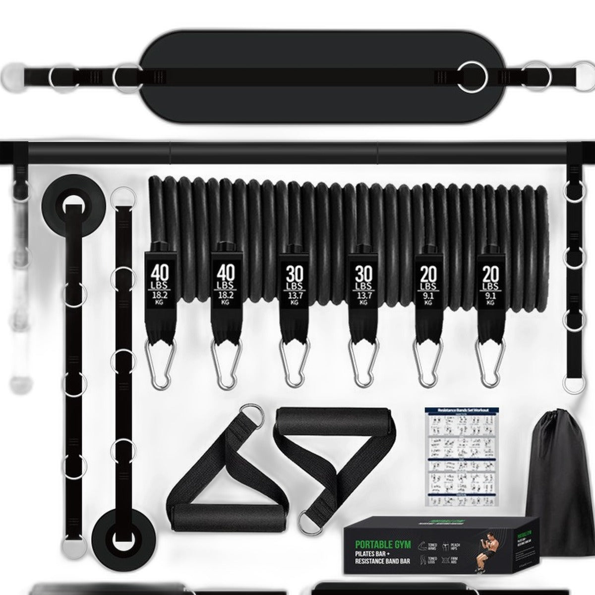 Pilates bar kit with resistance bands by Glow Ritual