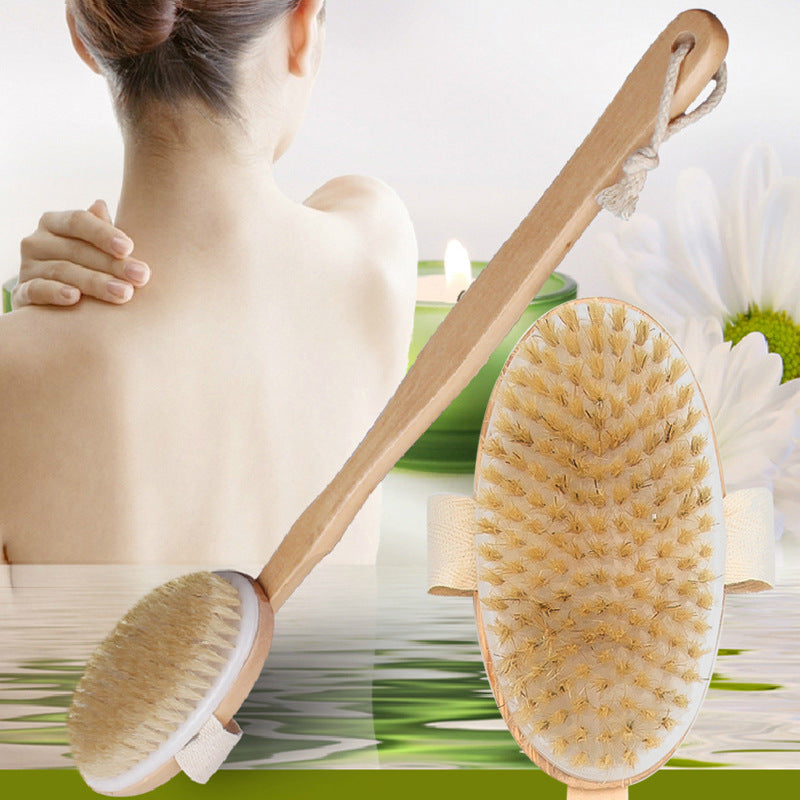 Long-Handle Bath Brush – Boar Bristle Back Scrubber with Detachable Head