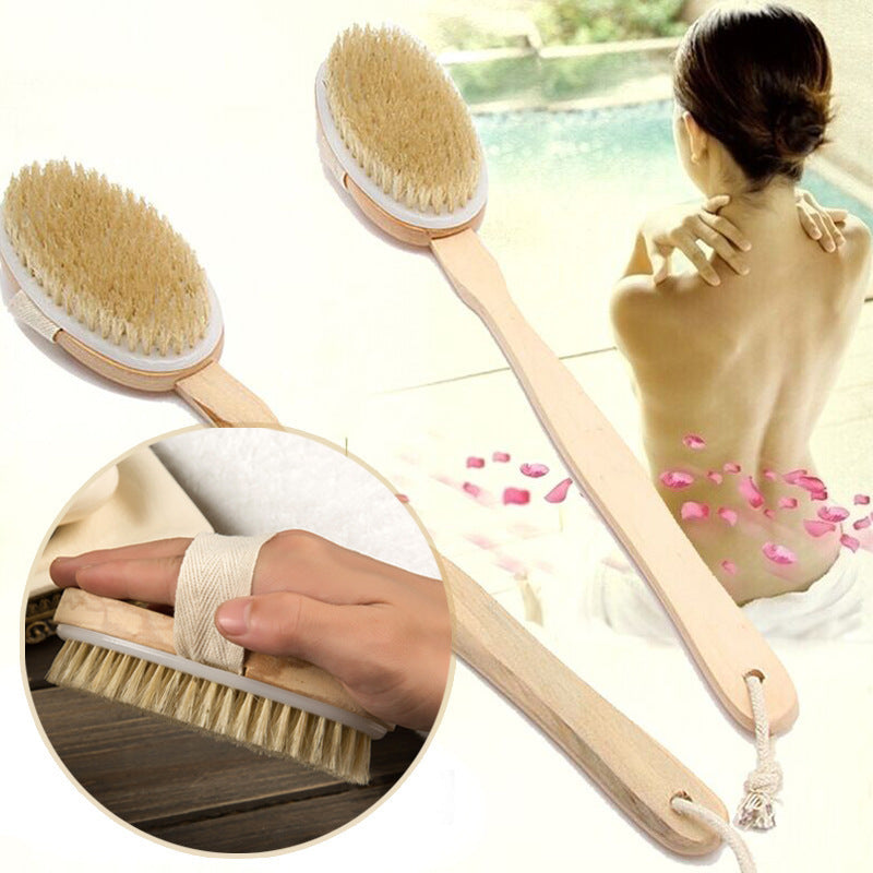 Long-Handle Bath Brush – Boar Bristle Back Scrubber with Detachable Head