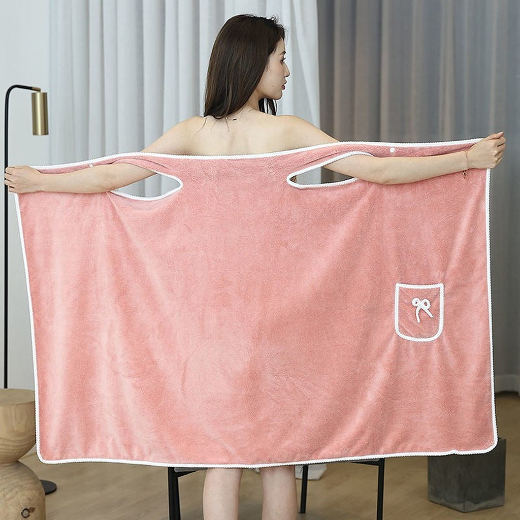 Wearable coral fleece bath wrap by Glow Ritual