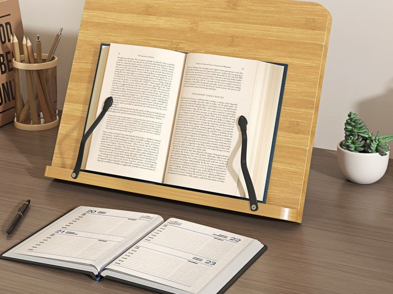 Adjustable bamboo book stand by Glow Ritual