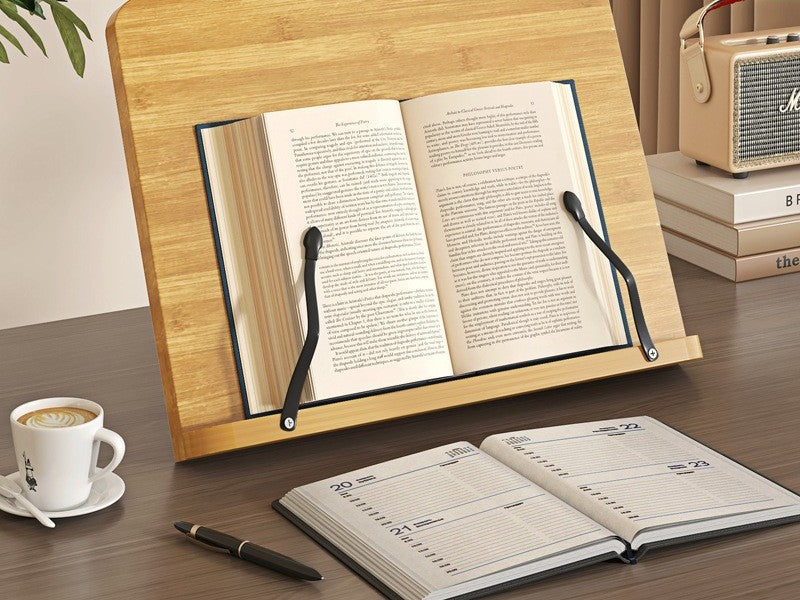 Adjustable bamboo book stand by Glow Ritual