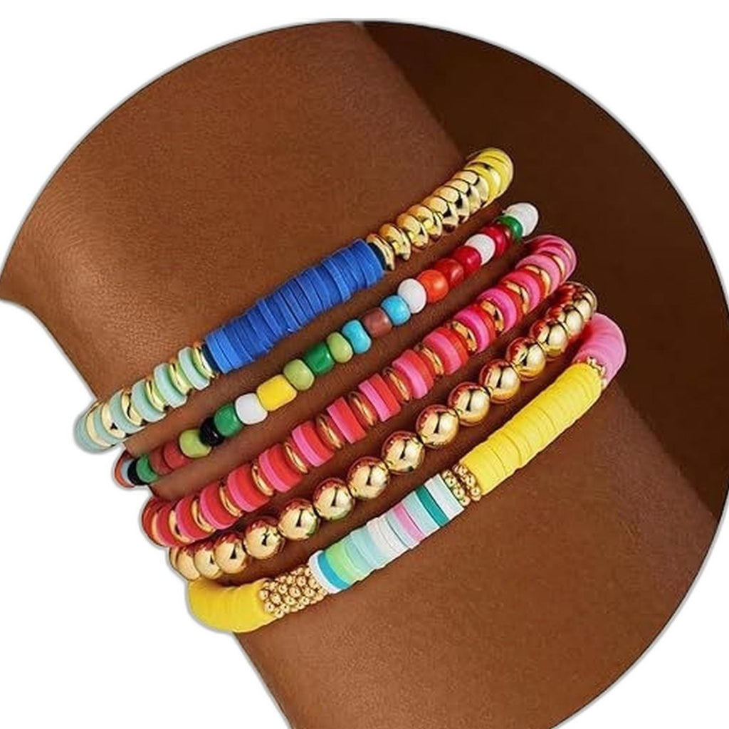 Gold beaded bracelet stack set by Glow Ritual
