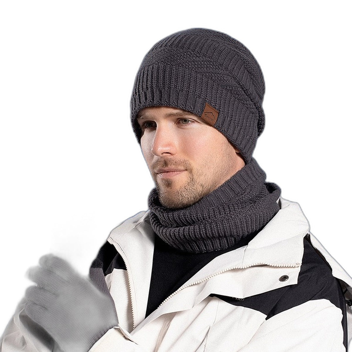Men's knit hat and scarf set by Glow Ritual