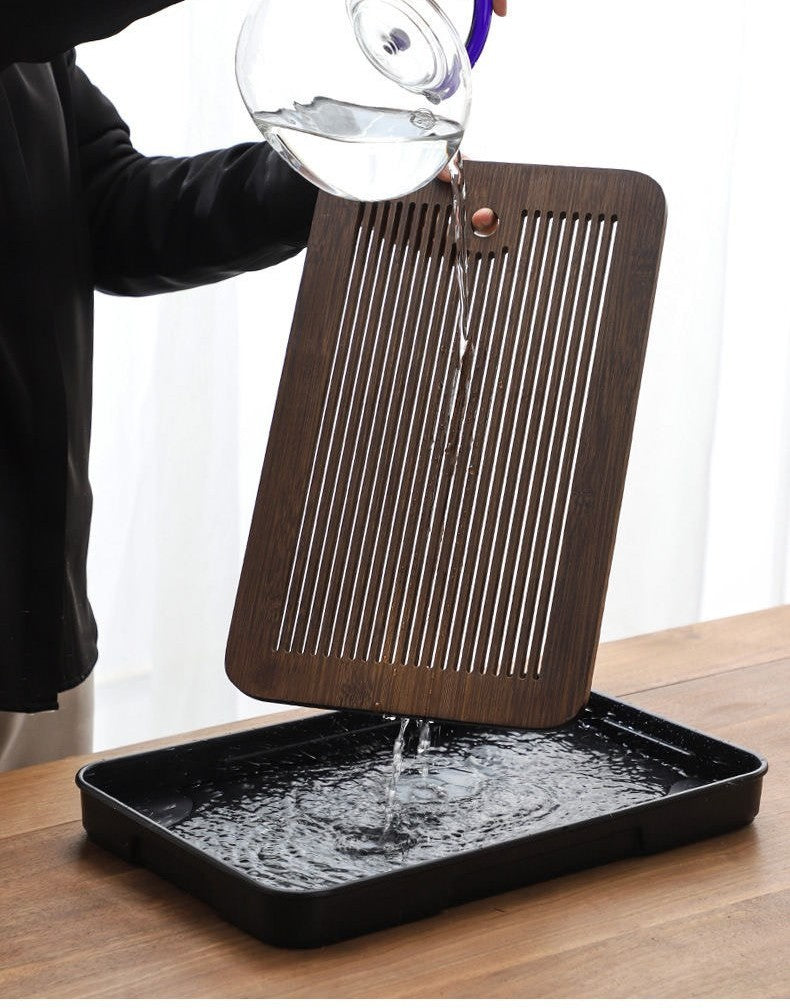 Bamboo tea tray with drainage by Glow Ritual