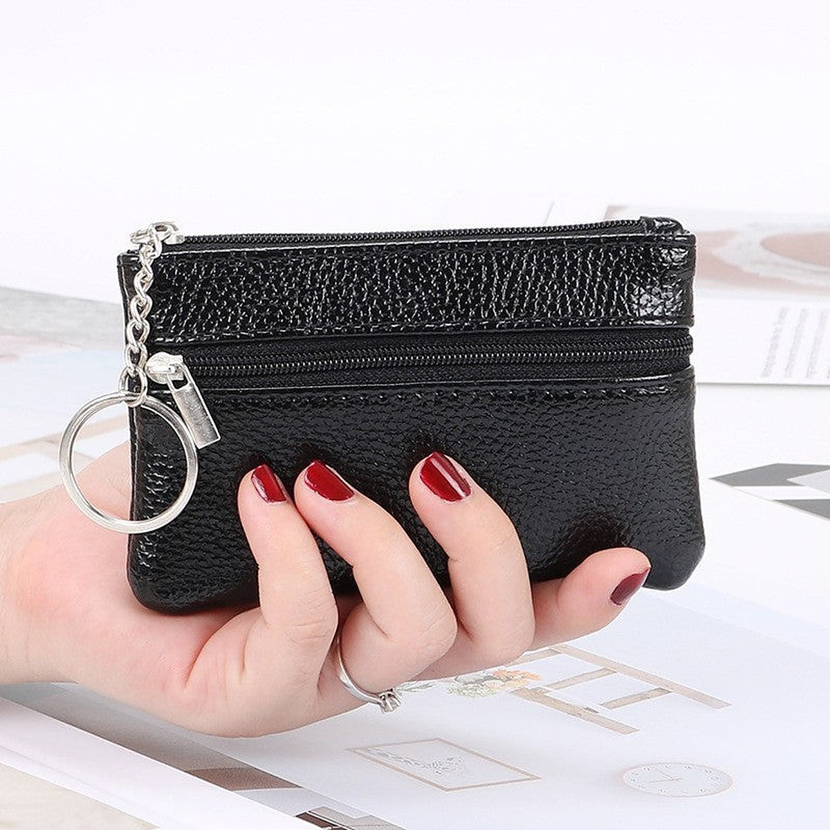 Mini leather coin purse keychain by Glow Ritual