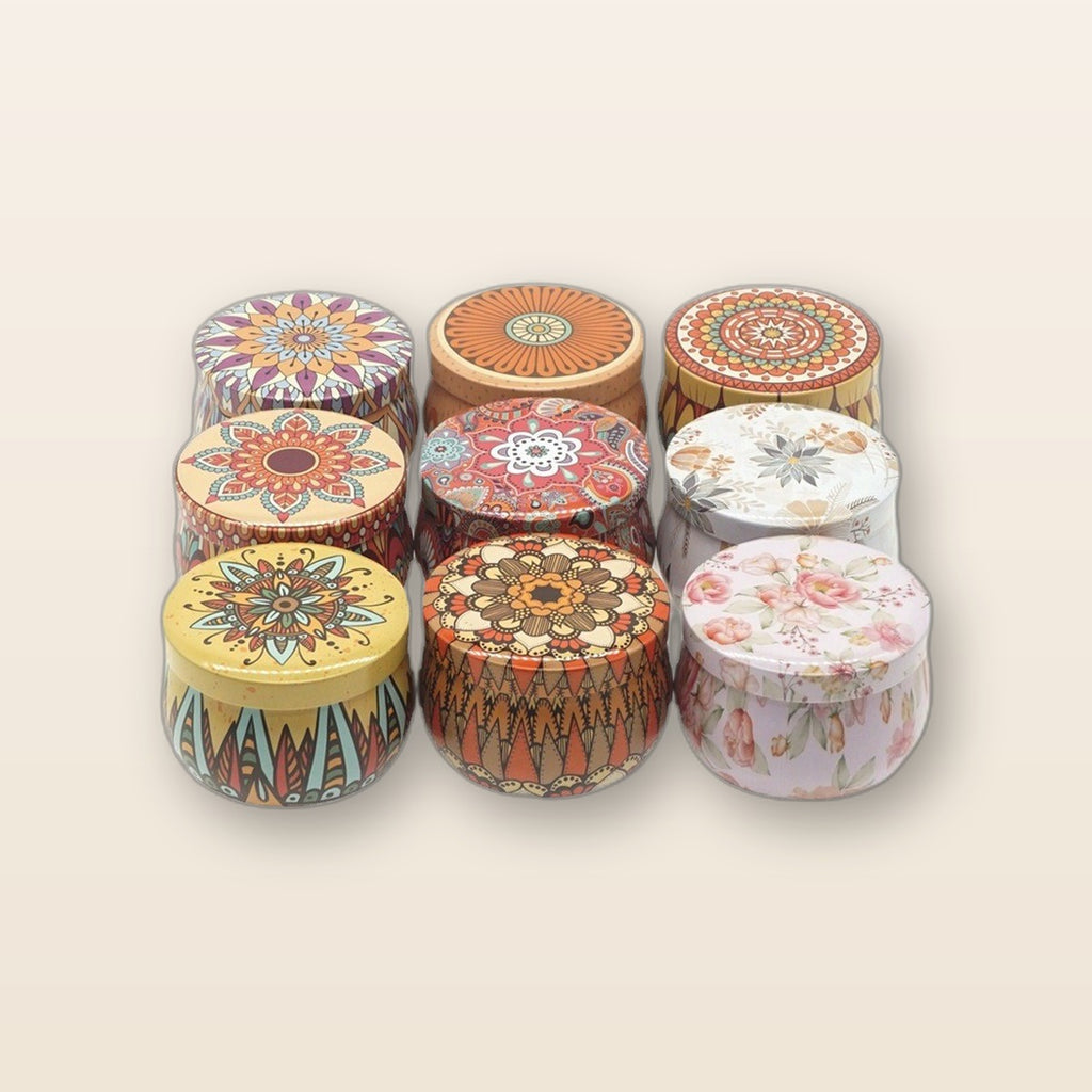 Decorative round metal tins set of 6 by Glow Ritual