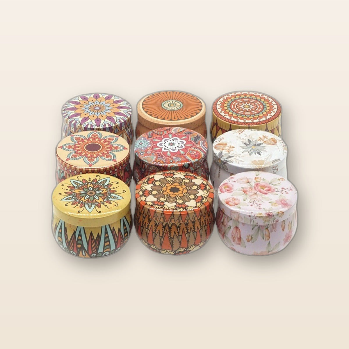 Decorative round metal tins set of 6 by Glow Ritual