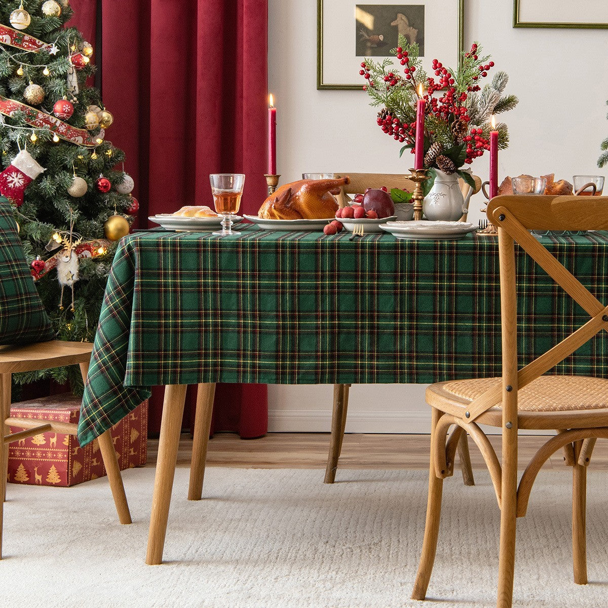 Christmas plaid tablecloth by Glow Ritual
