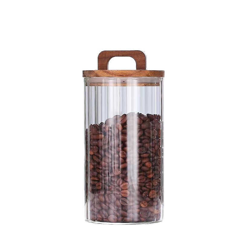 Glass Cookie Jar – Ribbed Storage Jar with Acacia Wood Lid