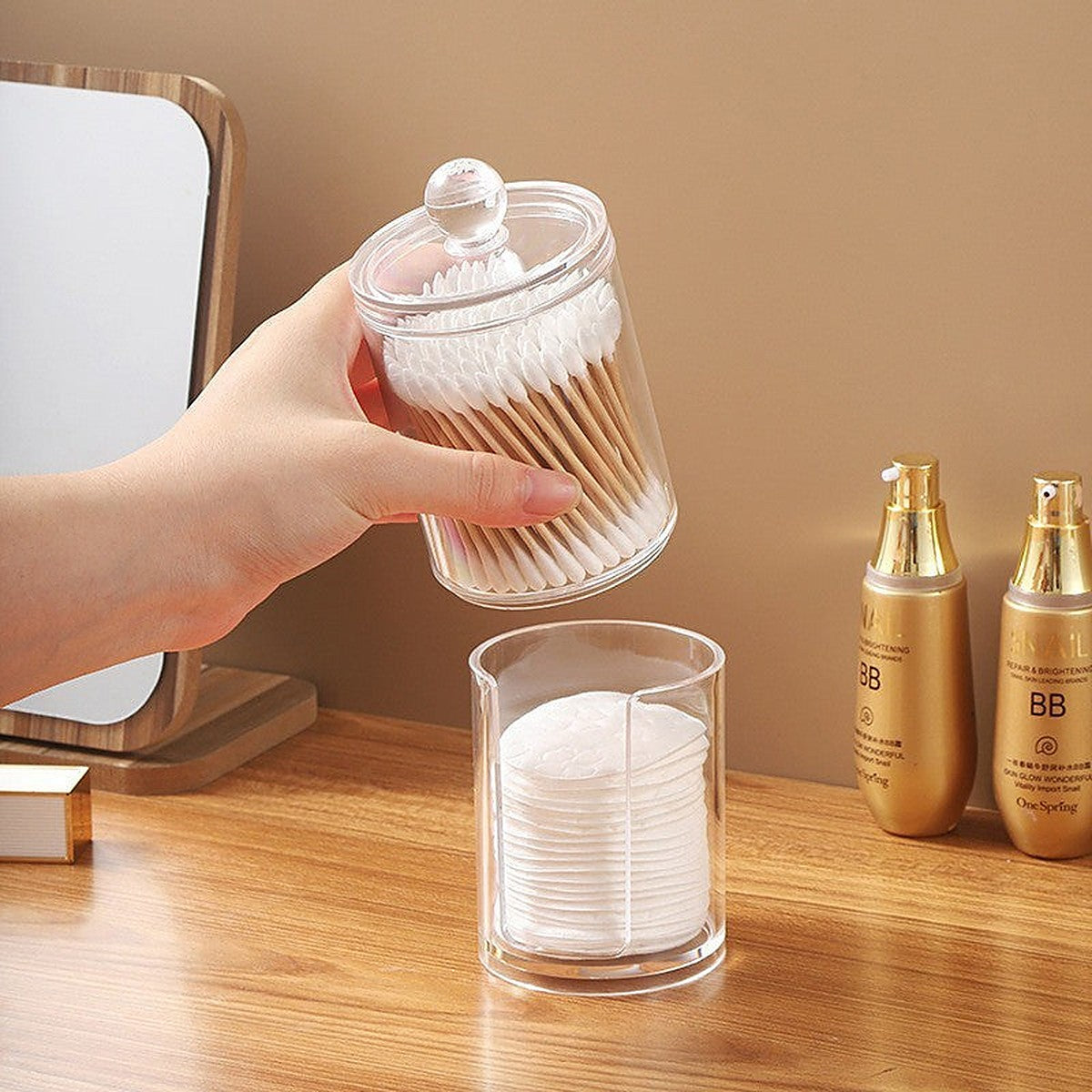 Acrylic cotton pad and swab dispenser by Glow Ritual