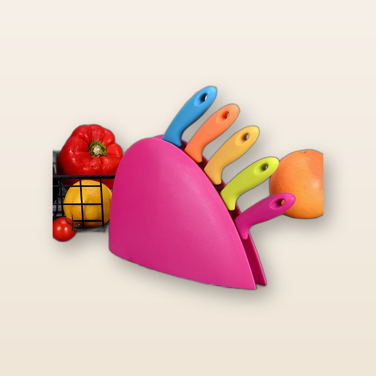 Colorful kitchen knife set by Glow Ritual