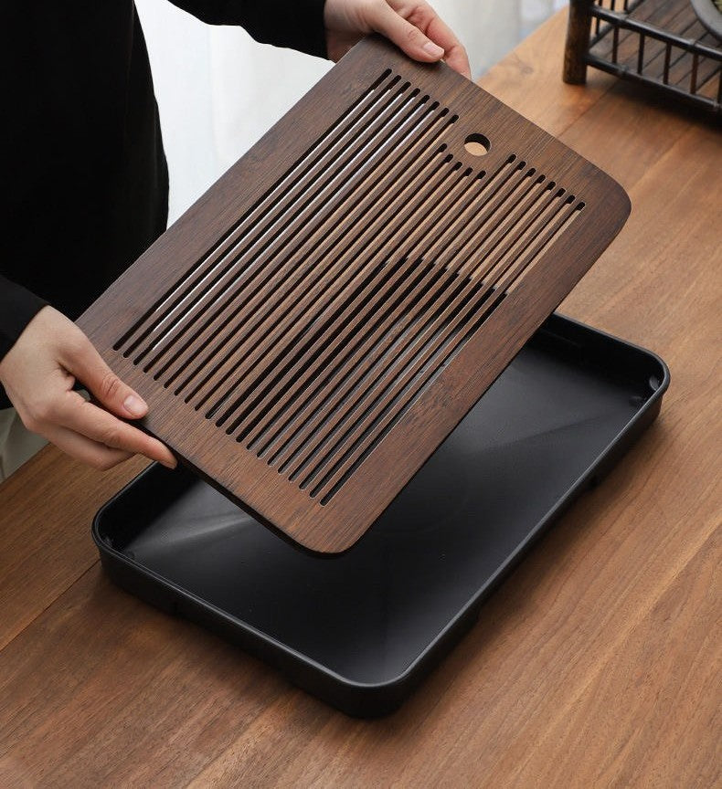 Bamboo tea tray with drainage by Glow Ritual