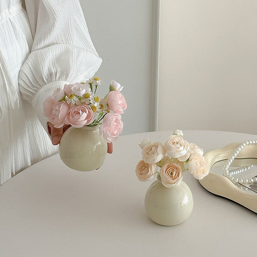 Mini ceramic bud vase with faux roses by Glow Ritual