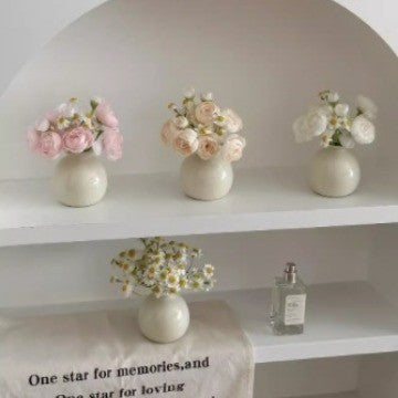 Mini ceramic bud vase with faux roses by Glow Ritual