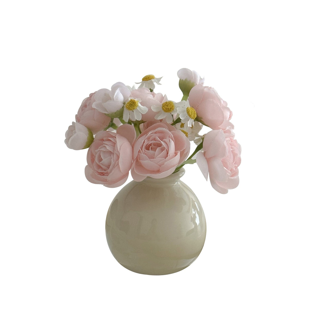 Mini ceramic bud vase with faux roses by Glow Ritual