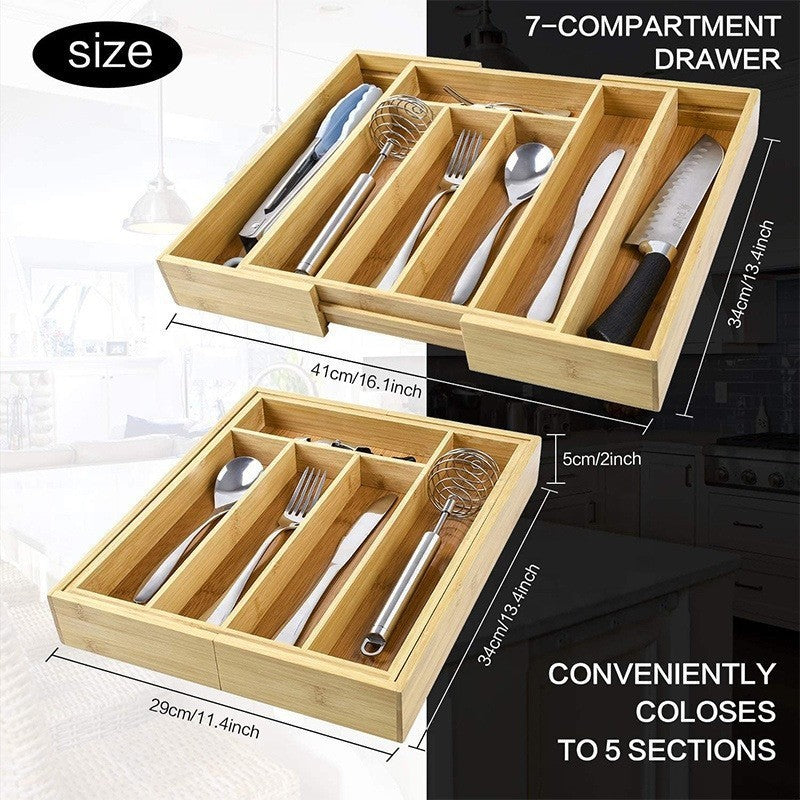 Expandable bamboo drawer organizer by Glow Ritual