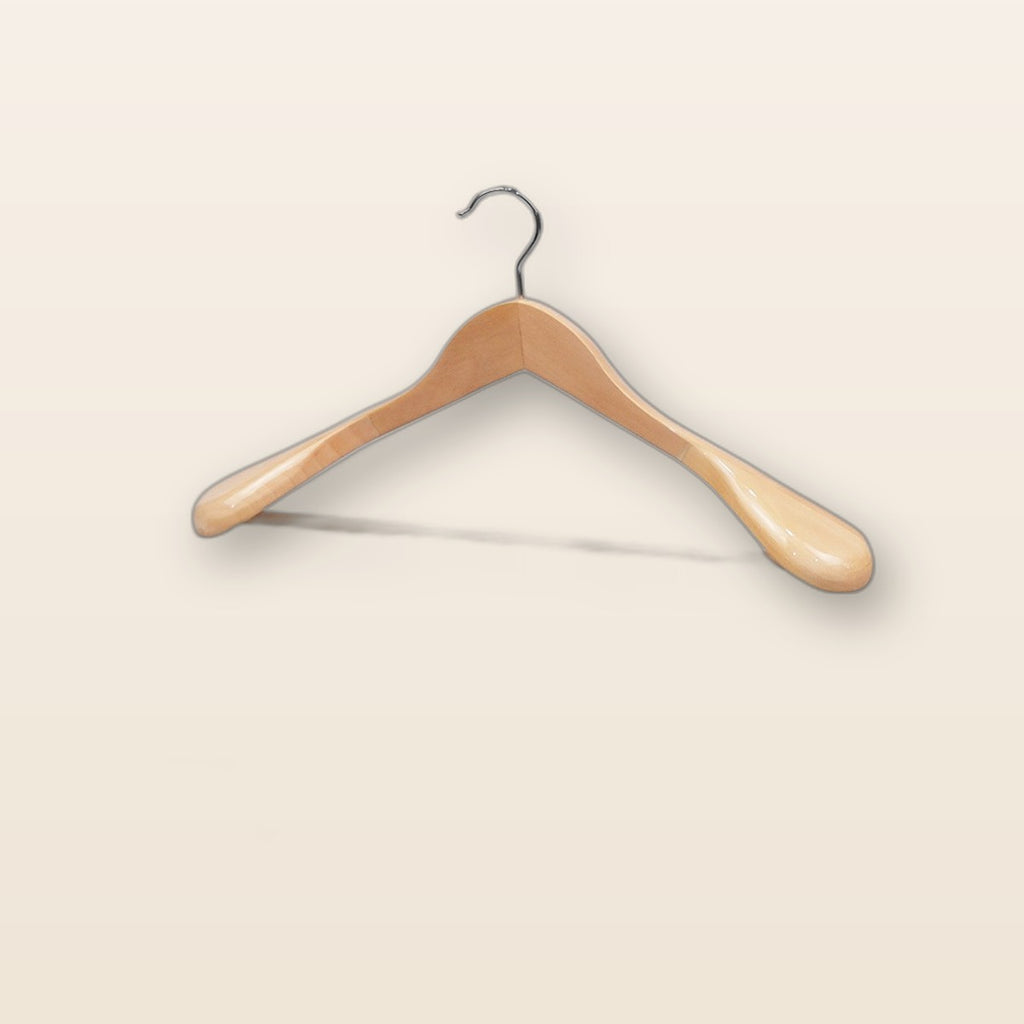 Wide shoulder wooden coat hangers by Glow Ritual