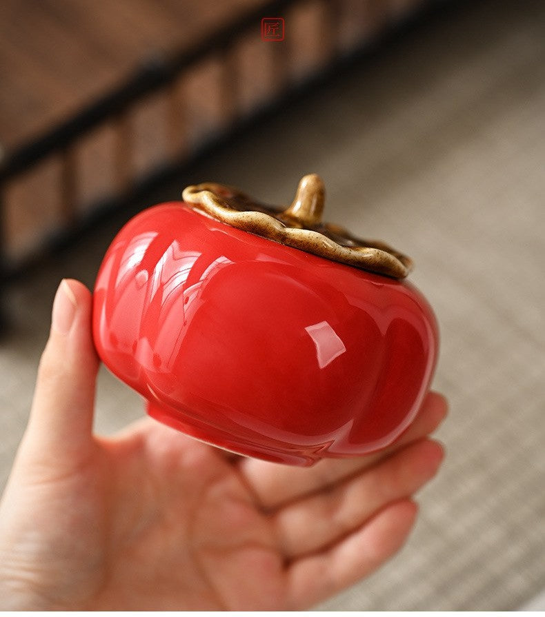 Ceramic persimmon tea canister by Glow Ritual