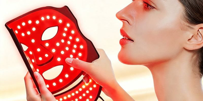 Glow Ritual LED mask in use, red light mode