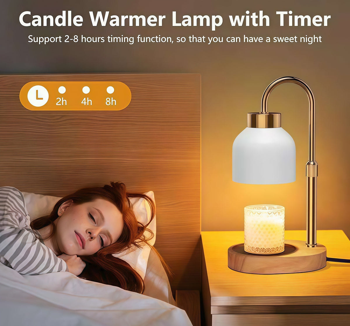 Candle warmer lamp with wood base by Glow Ritual