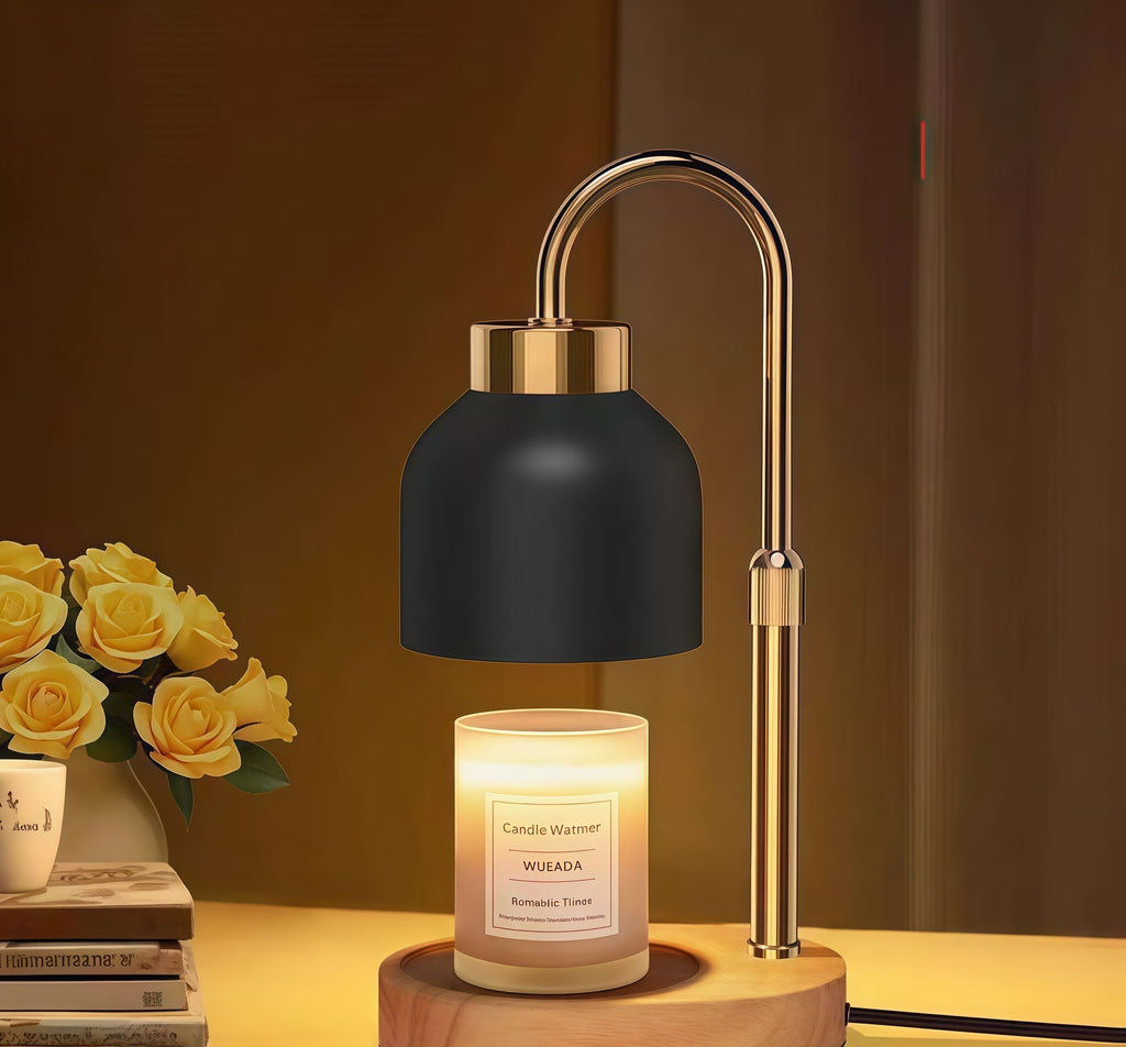 Candle warmer lamp with wood base by Glow Ritual